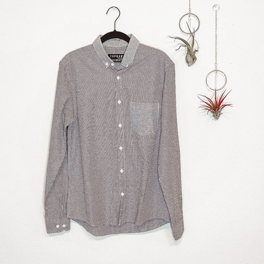 Topman Burgundy Gingham Print Button Down